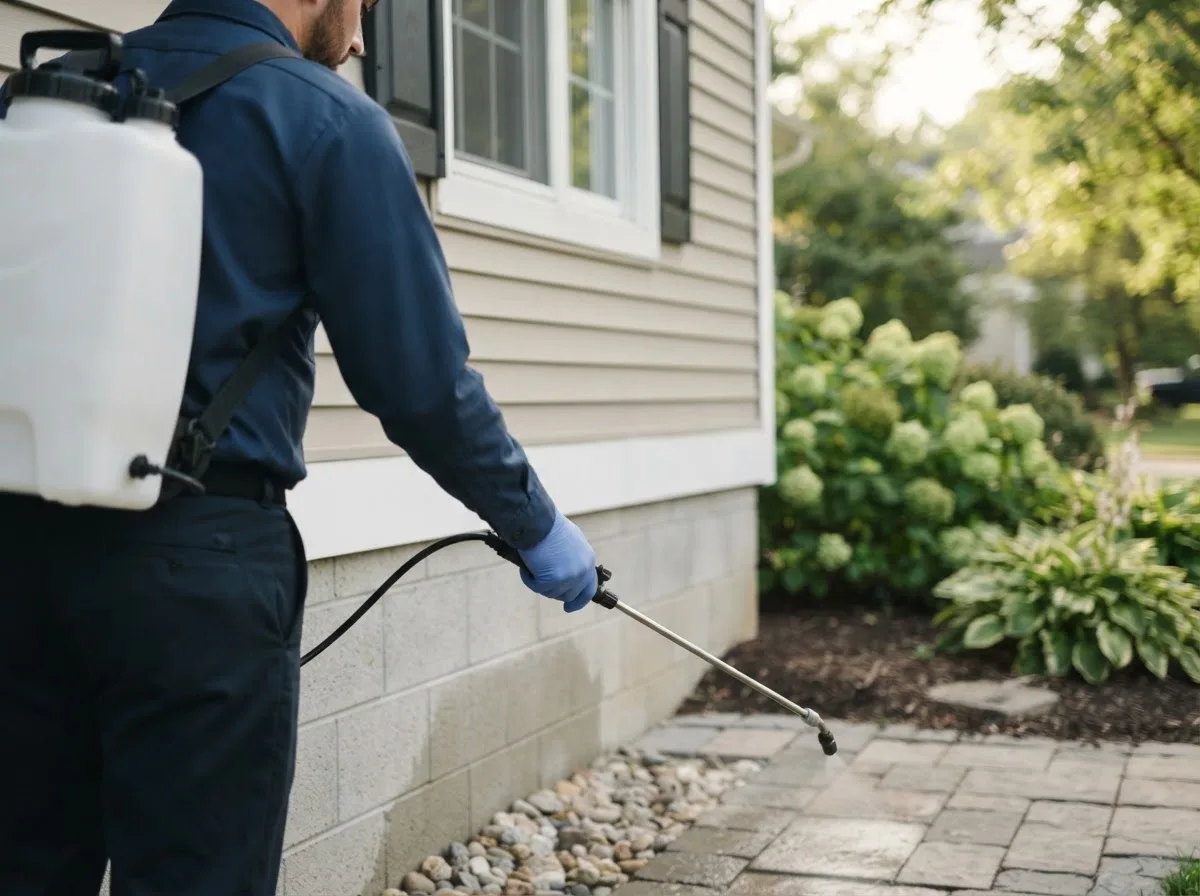 Pest control technician inspecting a home in Hampton, TN